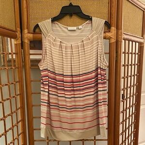 New York & Company Beige and Red Striped Sleeveless Blouse